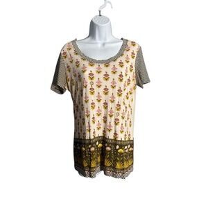 Tory Burch 100% Cotton Floral Zig Zag Tee M